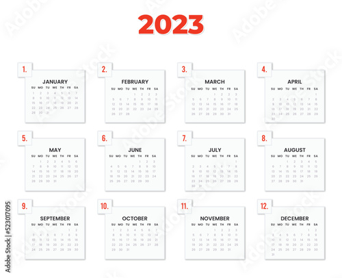Wall calendar 2023 design, Flat 2023 calendar template,Minimalist inspirational photos monthy nature calendar	