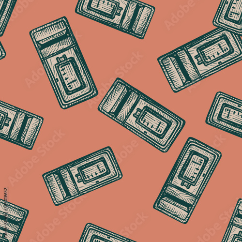 Mailbox engraved seamless pattern. Vintage letterbox in hand drawn style.