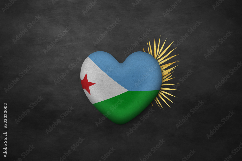 Textile heart in colors of national flag. Photography and marketing digital backdrop. Djibouti