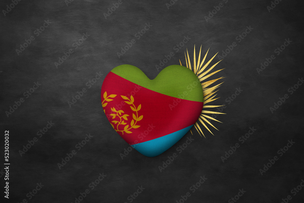 Textile heart in colors of national flag. Photography and marketing digital backdrop. Eritrea