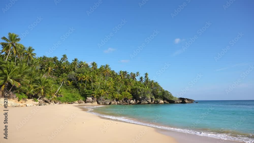 Turquoise sea waves on the shore of Playa Preciosa beach, Dominican Republic. Paradise seascape Turquoise sea waves on the shore of Playa Preciosa beach, Dominican Republic. Paradise seascape