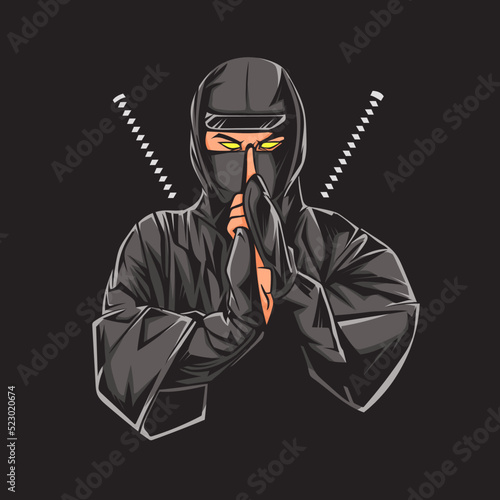 japan ninja on black background.