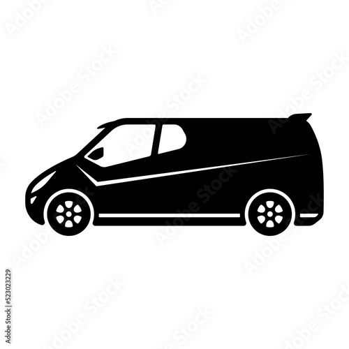 Van icon. Cargo minivan. Minibus. Black silhouette. Side view. Vector simple flat graphic illustration. Isolated object on a white background. Isolate.