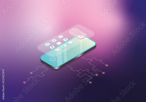 phone on blue background in isometry