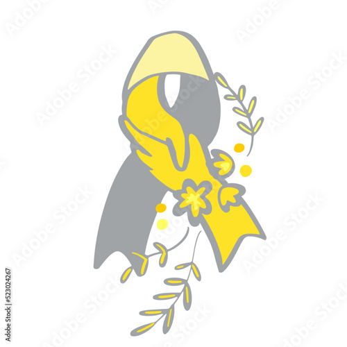 Deaf awareness month septembe yellow and gray support ribbon.