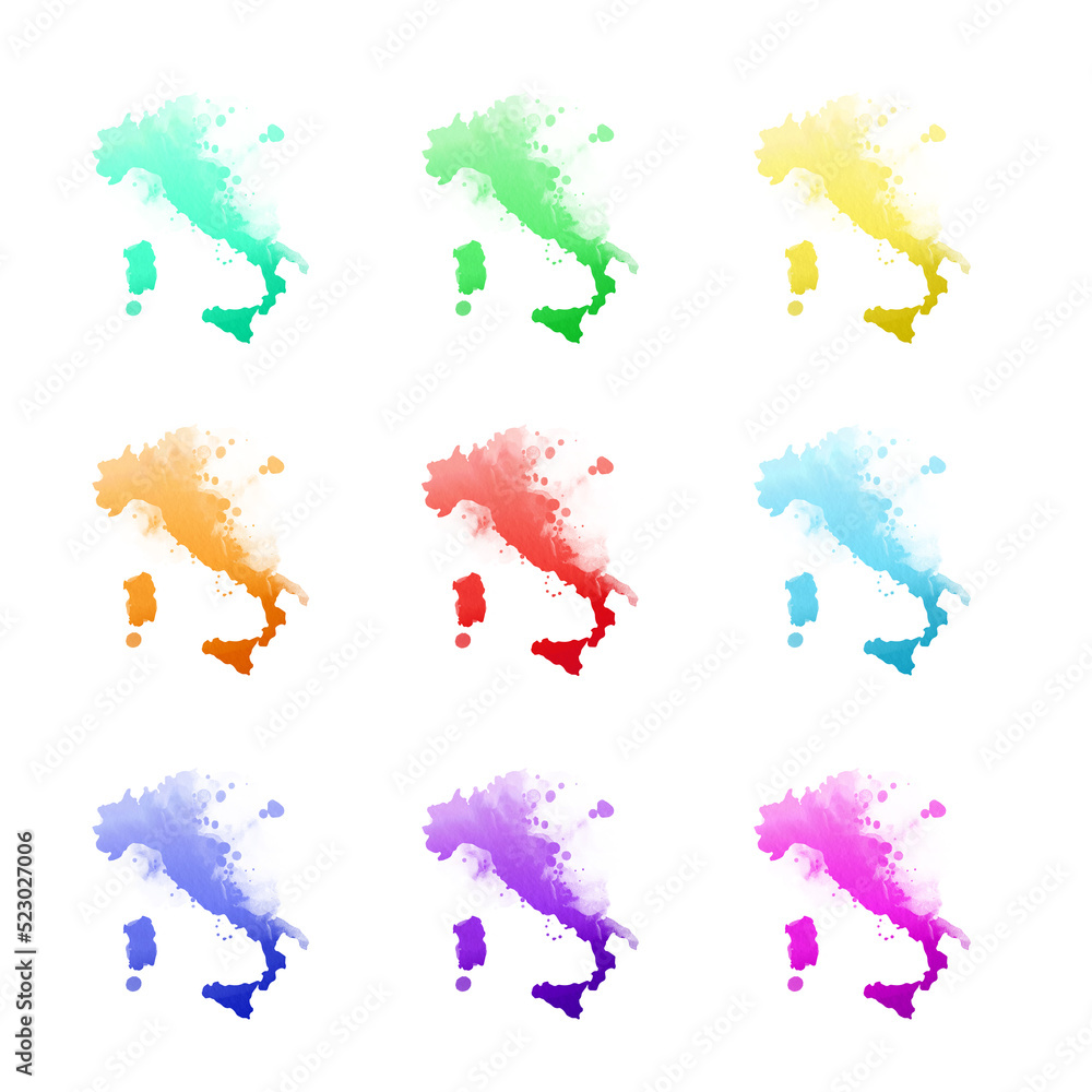 Obraz premium Country map watercolor sublimation backgrounds set on white background. Italy