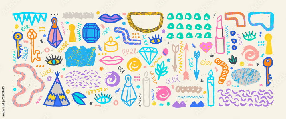 Hand drawn grunge doodles set. Big collection of abstract modern elements and shapes. Boho style grunge doodles. Hand drawn grunge doodles set. Big collection of abstract modern elements and shapes. Boho style grunge doodles.