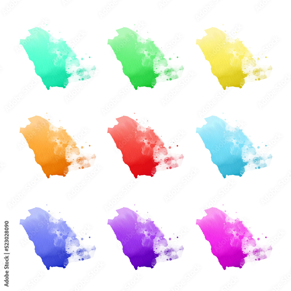 Country map watercolor sublimation backgrounds set on white background. Saudi Arabi