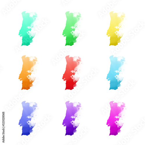 Country map watercolor sublimation backgrounds set on white background. Portugal
