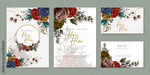 Elegant floral wedding invitation card in scandinavian colors