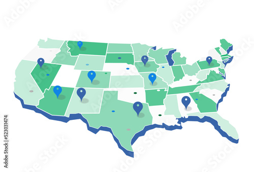 United States Geo Map with Pin Positions