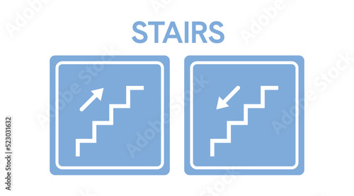 Stairs icon with up and down arrows. Vector flat illustration isolated