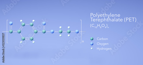 Bilde på lerret polyethylene terephthalate (pet), molecular structures, 3d rendering, Structural