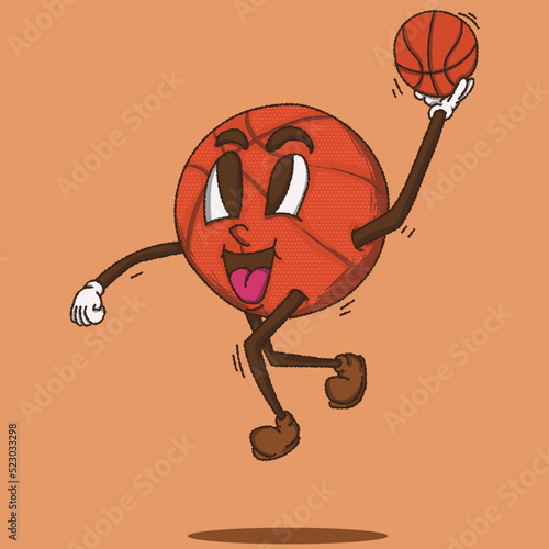 slam dunk basketball mascot vector illustration with face. for vintage retro logos and branding. funky vintage style cartoon face vector illustration