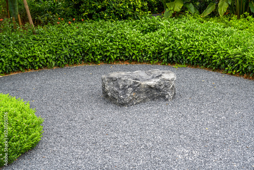 Landscape of gravel walkway in Japanese garden