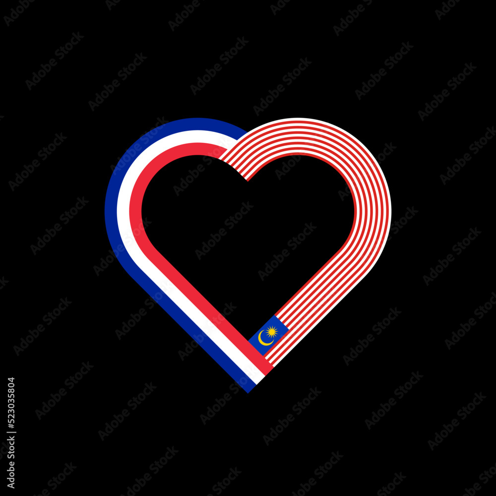 friendship concept. heart ribbon icon of france and malaysian flags. vector illustration isolated on black background friendship concept. heart ribbon icon of france and malaysian flags. vector illustration isolated on black background