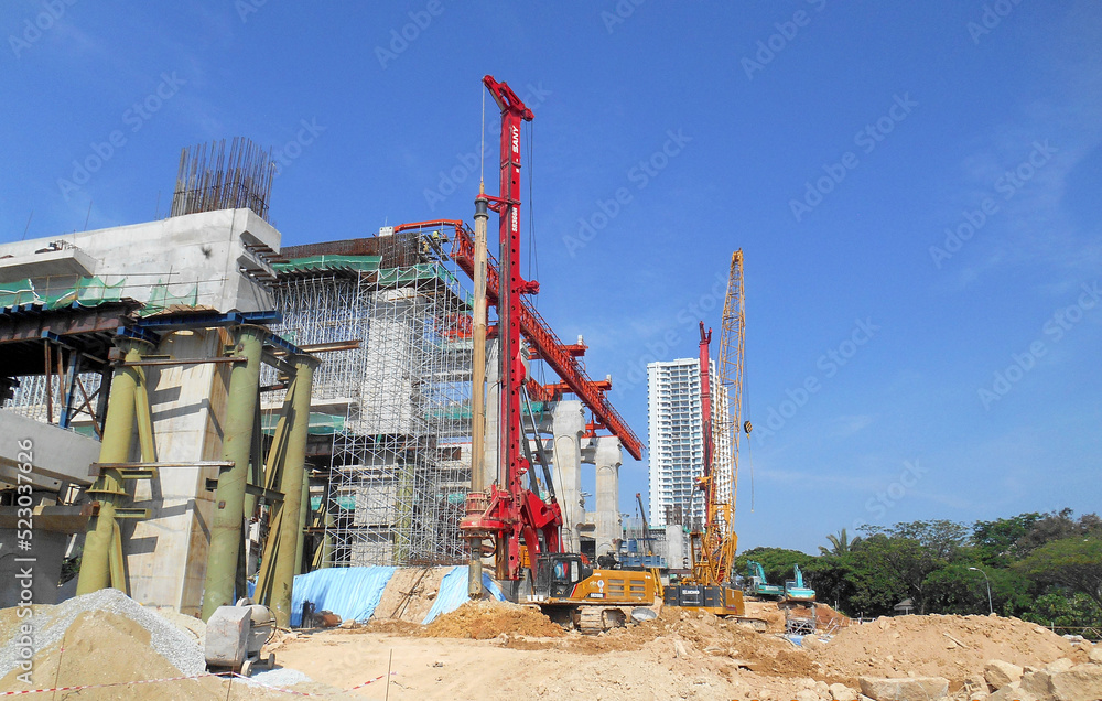 KUALA LUMPUR, MALAYSIA -MARCH 30, 2022: Bore pile rig machine at the ...