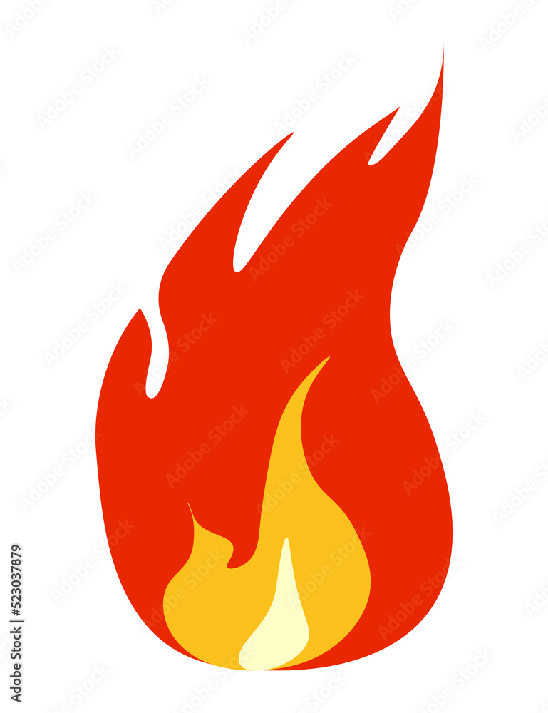 Fire icon isolated on white background Stylized flame element in red, orange and yellow colours Vector illustration in flat cartoon style Fire icon isolated on white background Stylized flame element in red, orange and yellow colours Vector illustration in flat cartoon style
