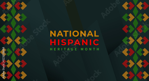 Hispanic heritage month. Abstract floral ornament background design, retro style with text, geometry