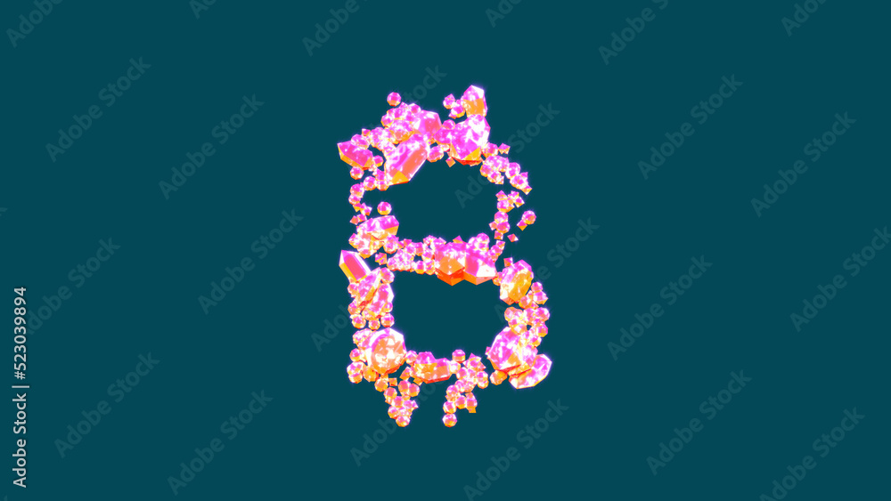 colorful pink and orange fashion brilliants bitcoin sign on blue, isolated - object 3D illustration