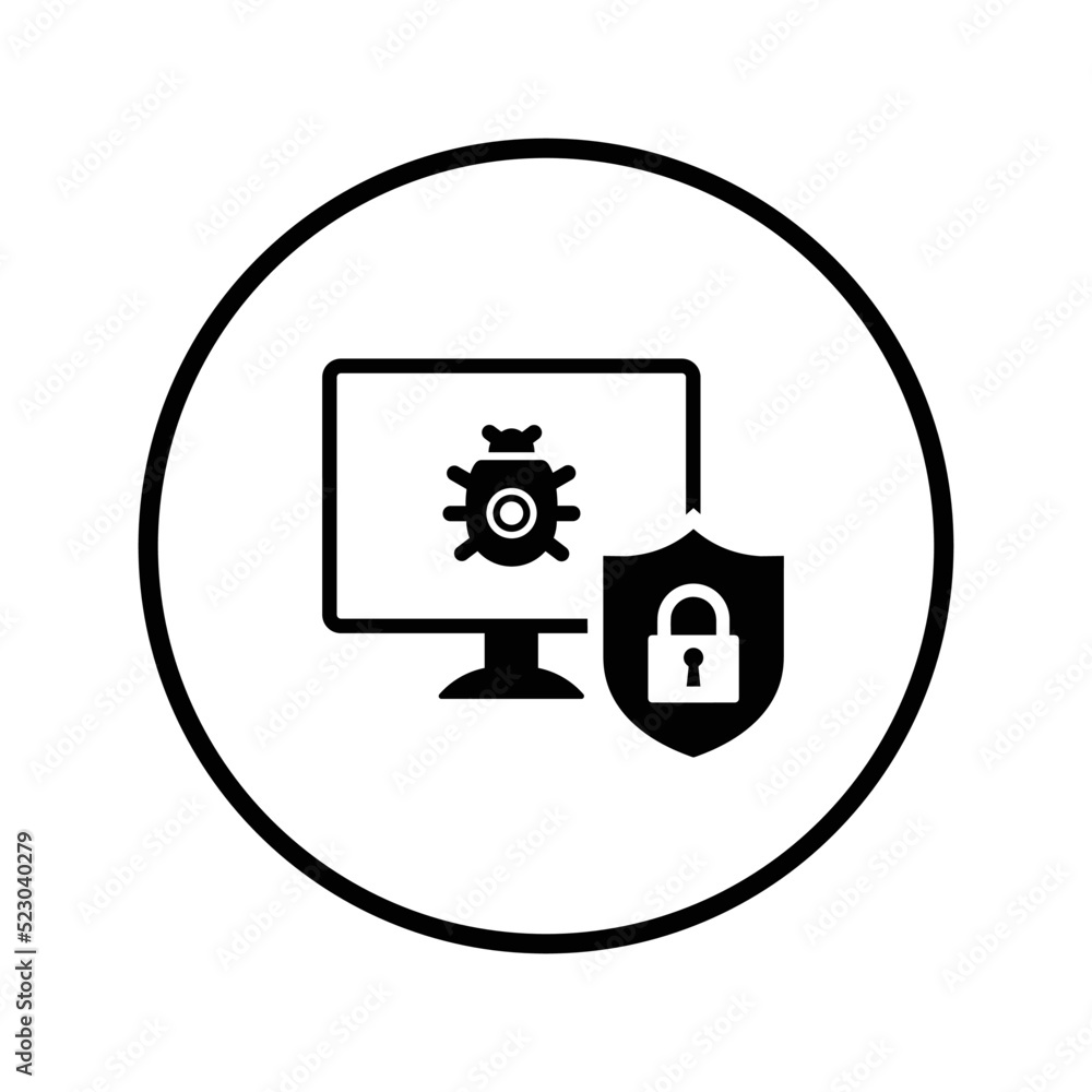Computer, locked, virus icon. Black vector graphics. Computer, locked, virus icon. Black vector graphics.