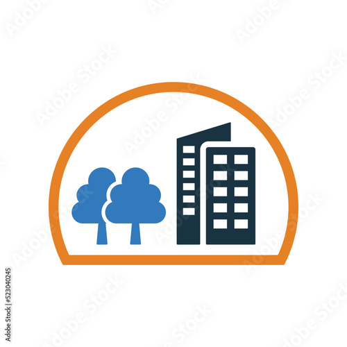 City, climate, control, ecosystem icon. Editable vector logo.