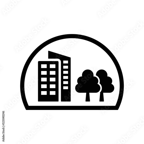 City, climate, control, ecosystem icon. Black vector graphics.