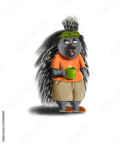 funny porcupine drinking coffee