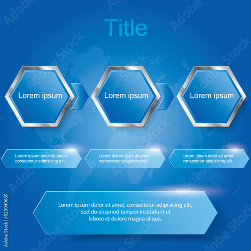 Hexagon three step diagram, Vector illustration