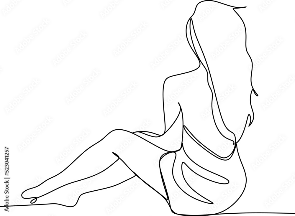 Continuous line A woman wearing a swimsuit, sitting back, beautiful. Simple line vector illustration. Continuous line A woman wearing a swimsuit, sitting back, beautiful. Simple line vector illustration.