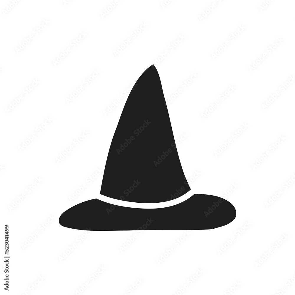 Fototapeta premium Halloween 2022 - October 31. A traditional holiday, the eve of All Saints Day, All Hallows Eve. Trick or treat. Vector illustration in hand-drawn doodle style. The witchs hat.