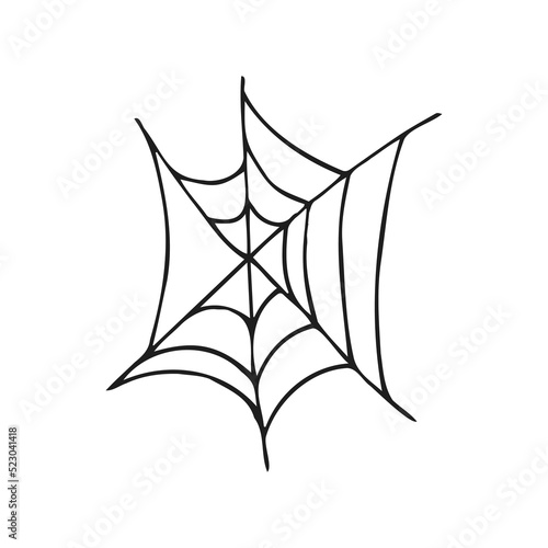 Halloween 2022 - October 31. A traditional holiday, the eve of All Saints Day, All Hallows Eve. Trick or treat. Vector illustration in hand-drawn doodle style. A ragged spider web.