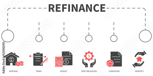 refinance Vector Illustration concept. Banner with icons and keywords . refinance symbol vector elements for infographic web
