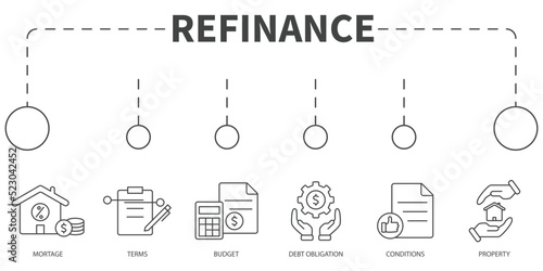 refinance Vector Illustration concept. Banner with icons and keywords . refinance symbol vector elements for infographic web