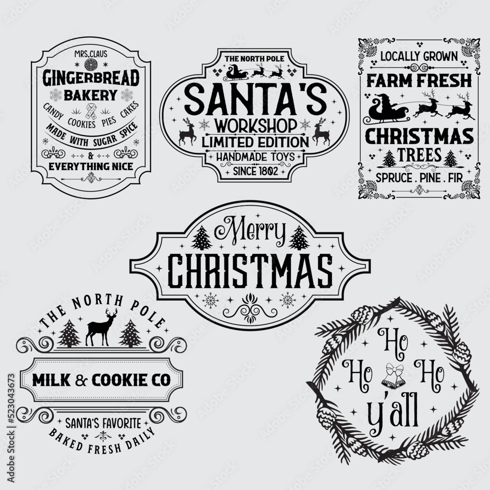 Vintage Christmas Sign Svg Bundle Stock Vector | Adobe Stock