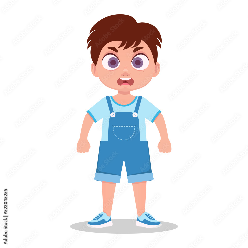 Cute boy gets angry, vector illustration