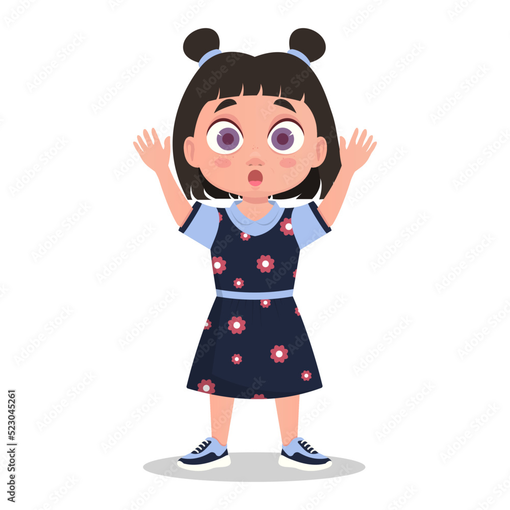 Fototapeta premium Cute little girl got scared, vector illustration.