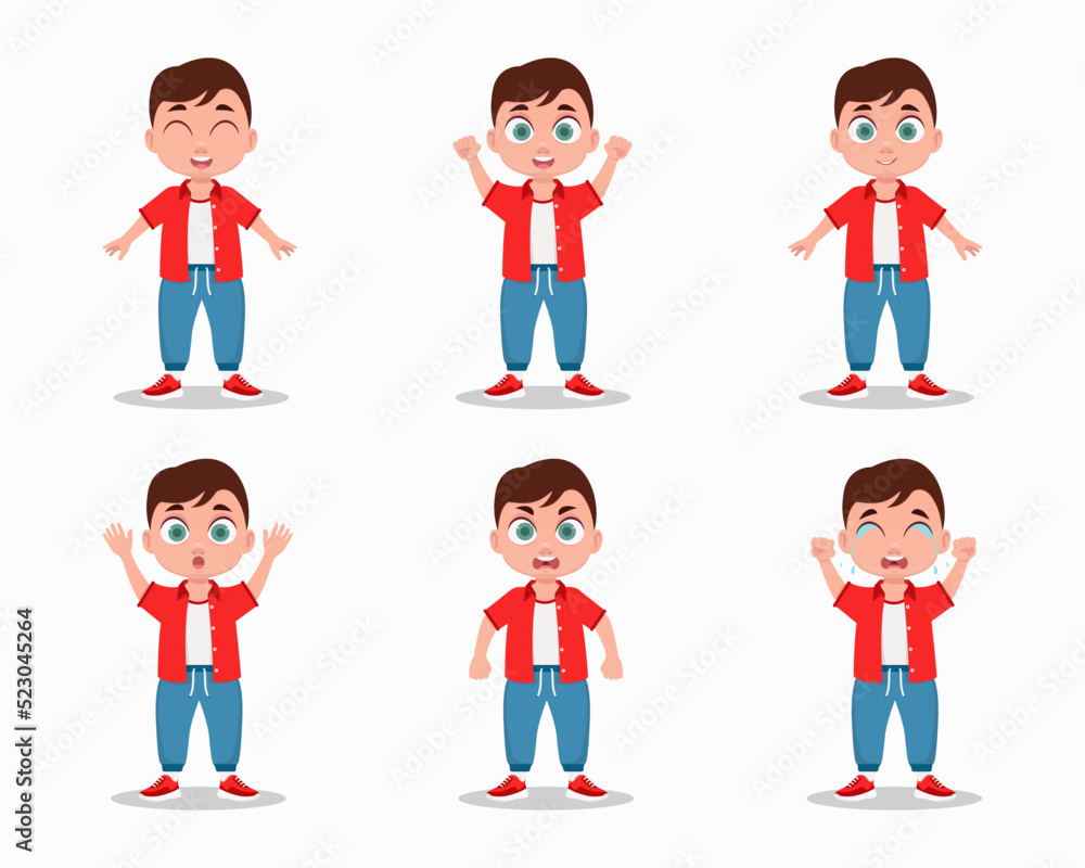 Cartoon boy in different poses and characters set. Vector illustration Cartoon boy in different poses and characters set. Vector illustration