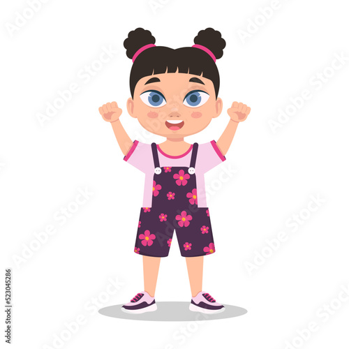 Sweet girl rejoices in victory. Vector illustration