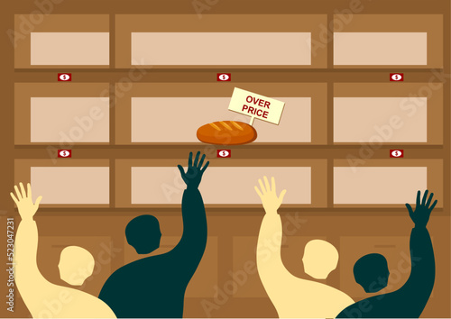 empty shelves in stores, expensive food, rising prices for bread, wheat and food, queues in the store, shortage of goods, global food crisis due to war and covid 19, inflation