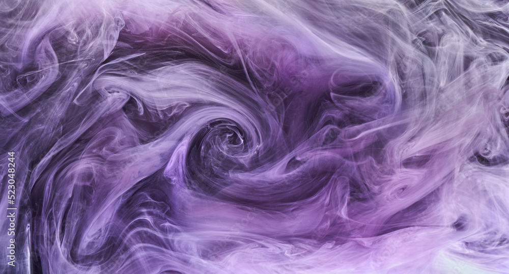 Purple lilac multicolored smoke abstract background, acrylic paint underwater explosion