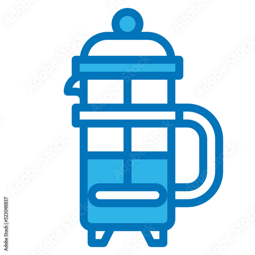 French press coffee cafe restaurant - blue icon