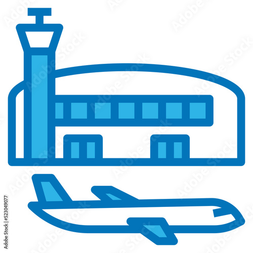 Airport airplane station runway building - blue icon