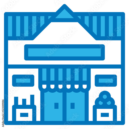 Market minimart shopping mall building - blue icon