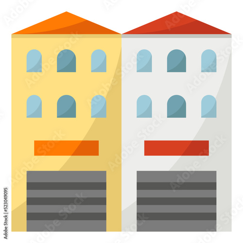 Shophouse twin house building - flat icon