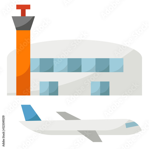Airport airplane station runway building - flat icon