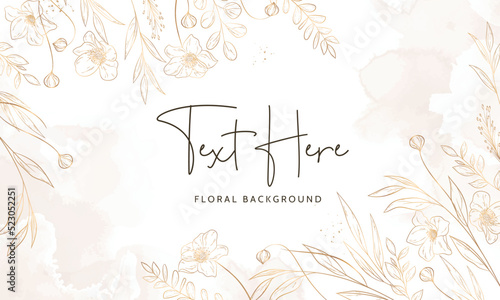 Hand drawn minimal gold floral background template
