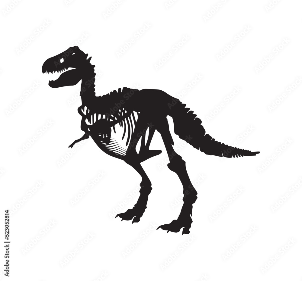 Fototapeta premium tyrannosaurus rex dinosaur. dinosaur skeleton. black silhouette. vector illustration. Dragon