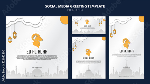 Illustration vector graphic of Eid al Adha with sheep logo for illustration and daytime background. good for any social media greeting content, etc.