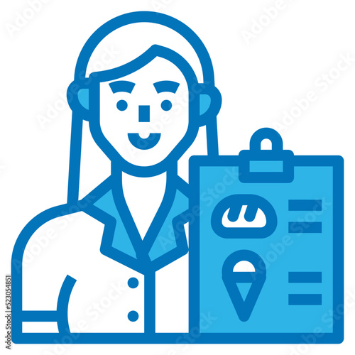 Waitress,order,avatar,woman,menu - blue icon